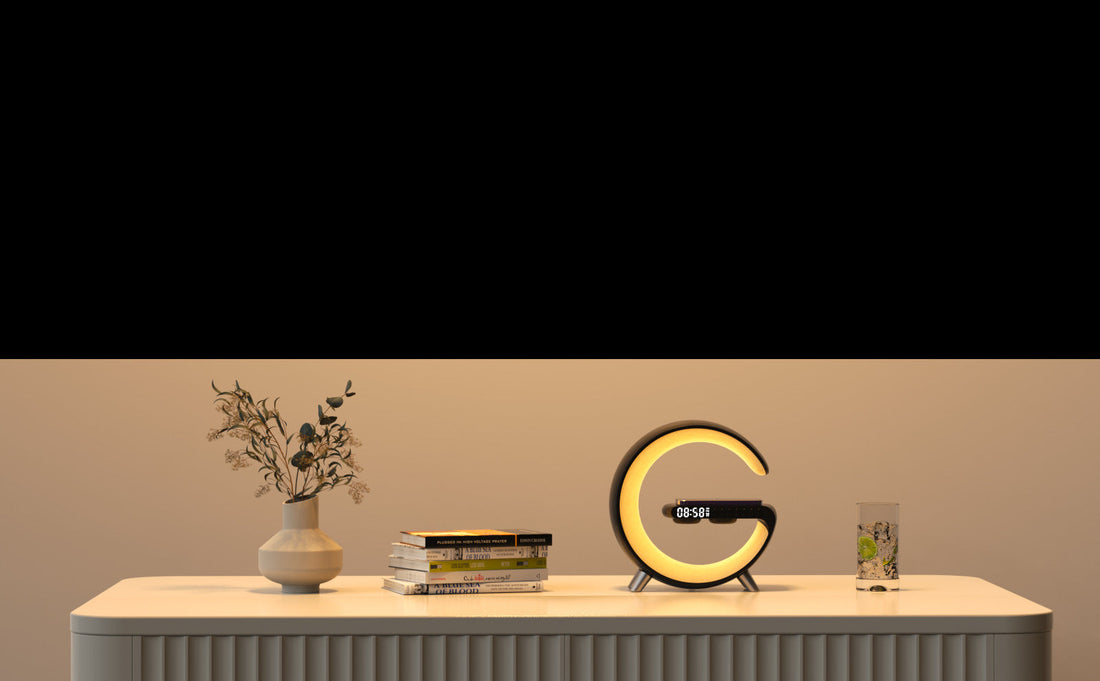 G-Shaped LED Lamp with Bluetooth Speaker & Wireless Charger