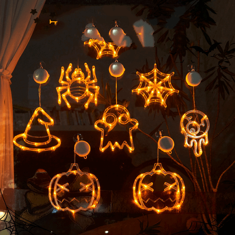Halloween Window Hanging LED Lights – Spider, Pumpkin & Ghost Decorative Party Lights
