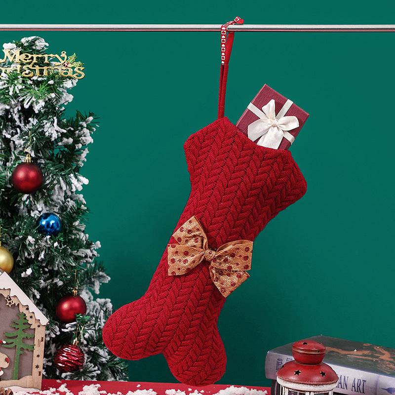 Christmas Gift Bag Decorations Knitting Wool Hanging Gift Bag