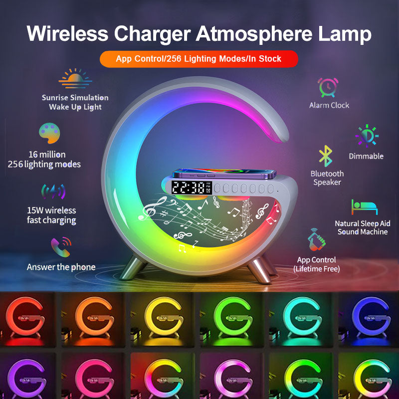G-Shaped LED Lamp with Bluetooth Speaker & Wireless Charger