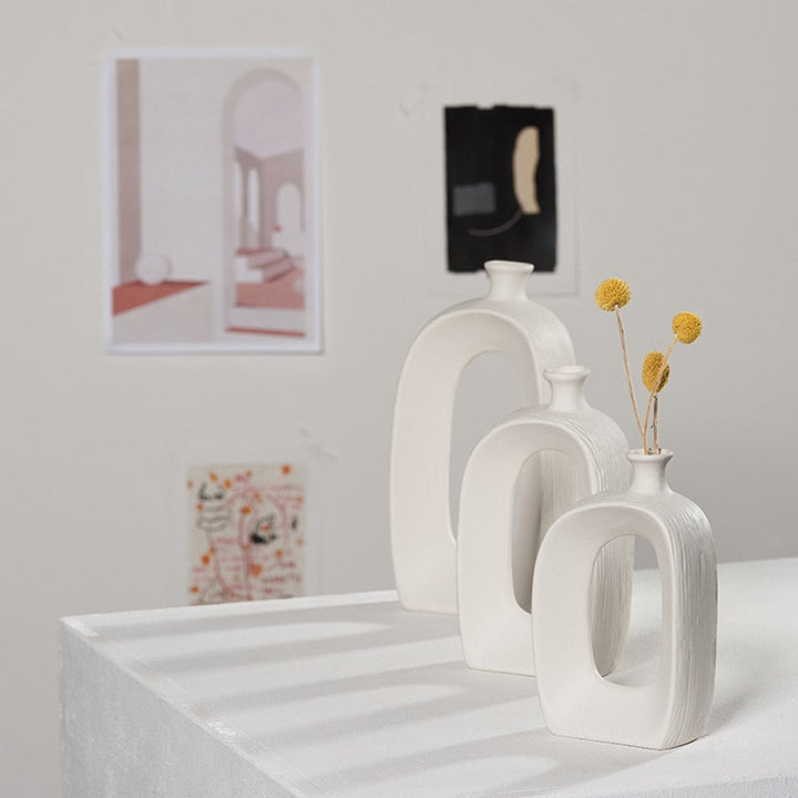 White Ceramic Vase – Modern Minimalist Design | 3 Sizes | Floor, Desktop & Wall Mount