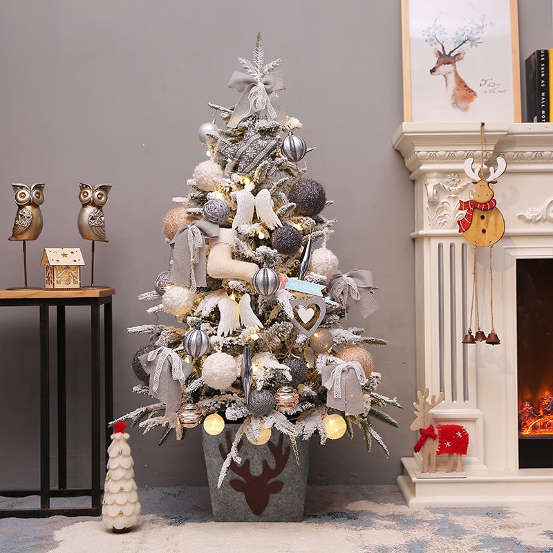 Snow Flocked Christmas Tree Pre-Decorated Hinged Tree with Star Ornaments Eco-Friendly