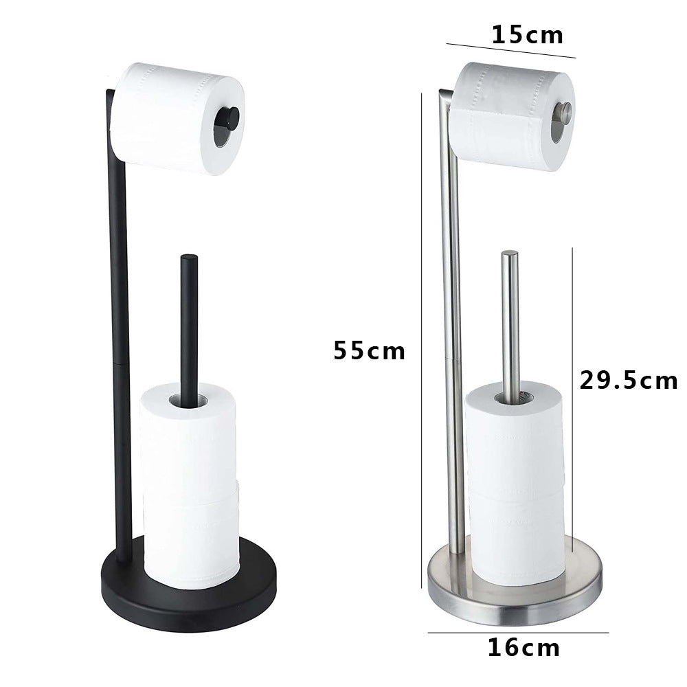 Standing Toilet Paper Holder with Extra Roll Storage, Stainless Steel, Matte Black