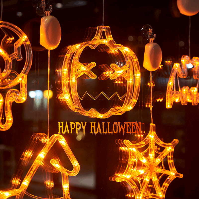 Halloween Window Hanging LED Lights – Spider, Pumpkin & Ghost Decorative Party Lights