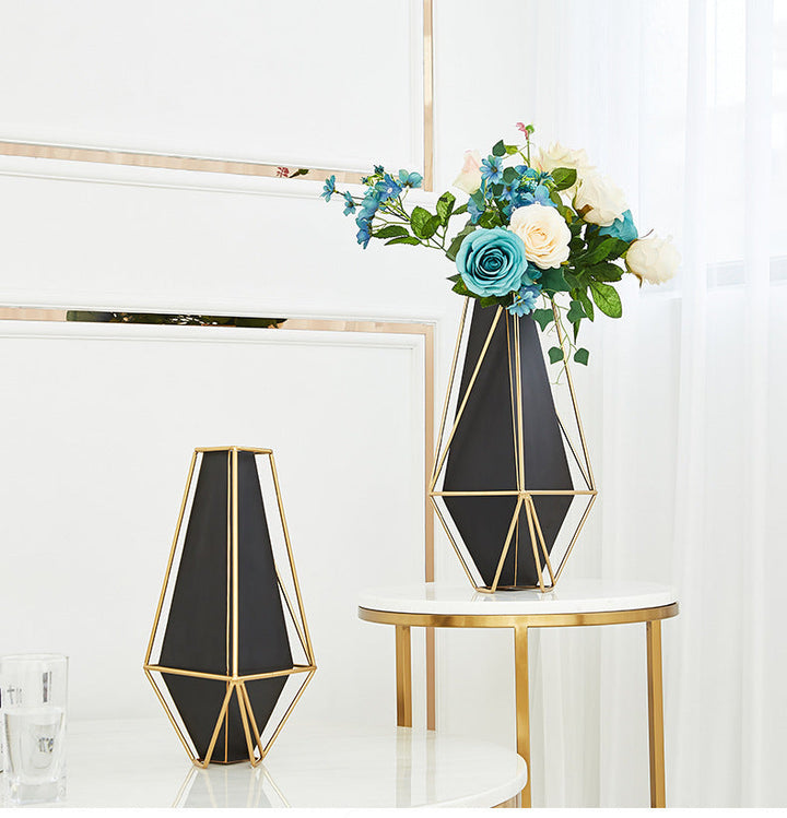 Geometric Metal Vase – Retro Iron Electroplated | European Style Home Decor | 2 Sizes