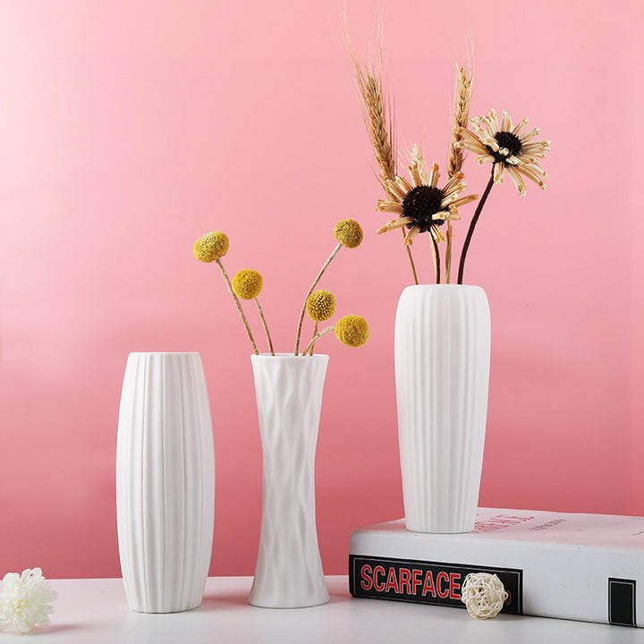 White Vase for Living Room – Handmade Polished Ceramic | Slim Tall Design | 3 Styles