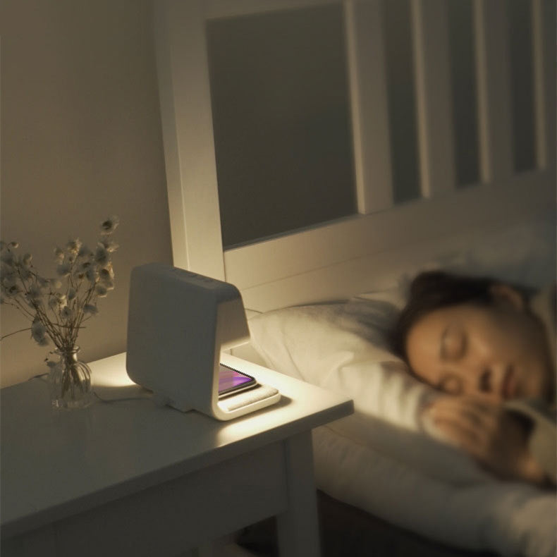 Creative 3 In 1 Bedside Wireless Lamp Charging LCD Screen Alarm Clock  Wireless Phone Charger
