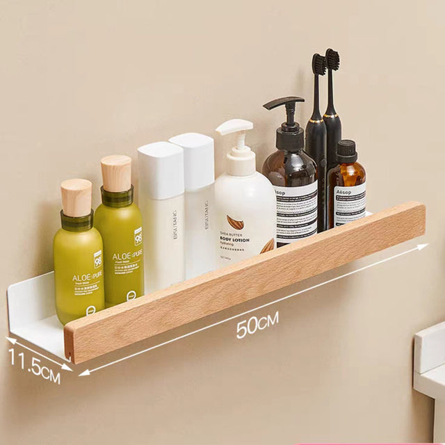 Solid Wood Bathroom Shelf No Drill - Floating Wall Shelf | 4 Sizes | Black and White