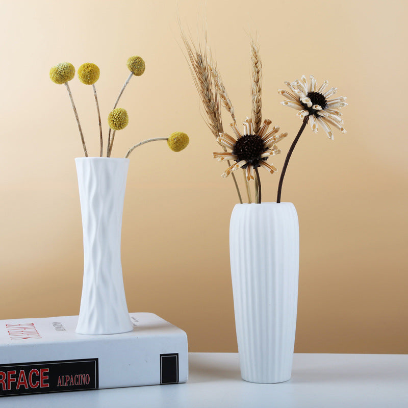 White Vase for Living Room – Handmade Polished Ceramic | Slim Tall Design | 3 Styles