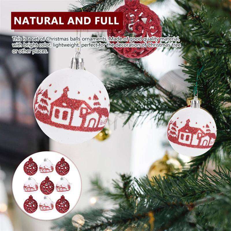 9pcs Christmas Balls Set Xmas Tree Hanging Pendants Shiny Drop Ornaments Home Decor