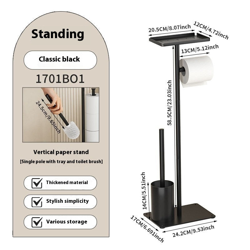 Freestanding Toilet Brush and Holder Set with Paper Roll Holder, Black