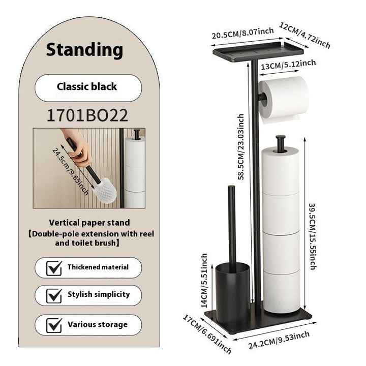 Freestanding Toilet Brush and Holder Set with Paper Roll Holder, Black