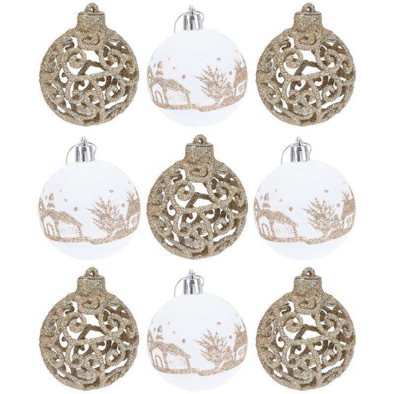 9pcs Christmas Balls Set Xmas Tree Hanging Pendants Shiny Drop Ornaments Home Decor