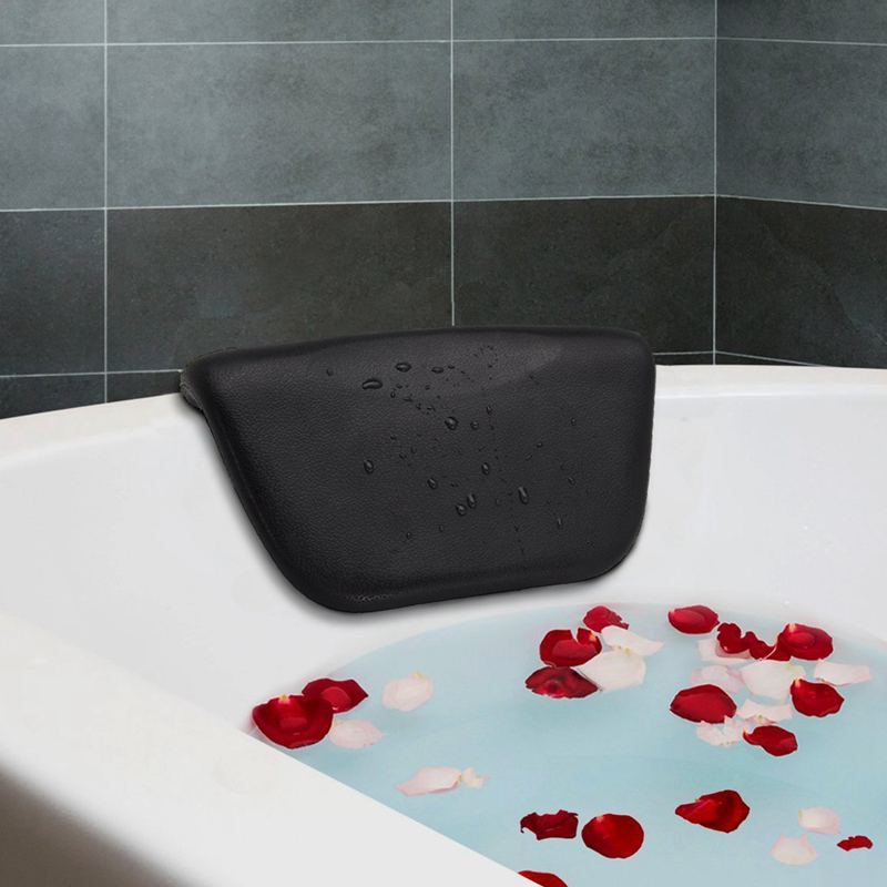 PU Bath Pillow with Suction Cups Ergonomic Waterproof Bathtub Cushion for Neck Support