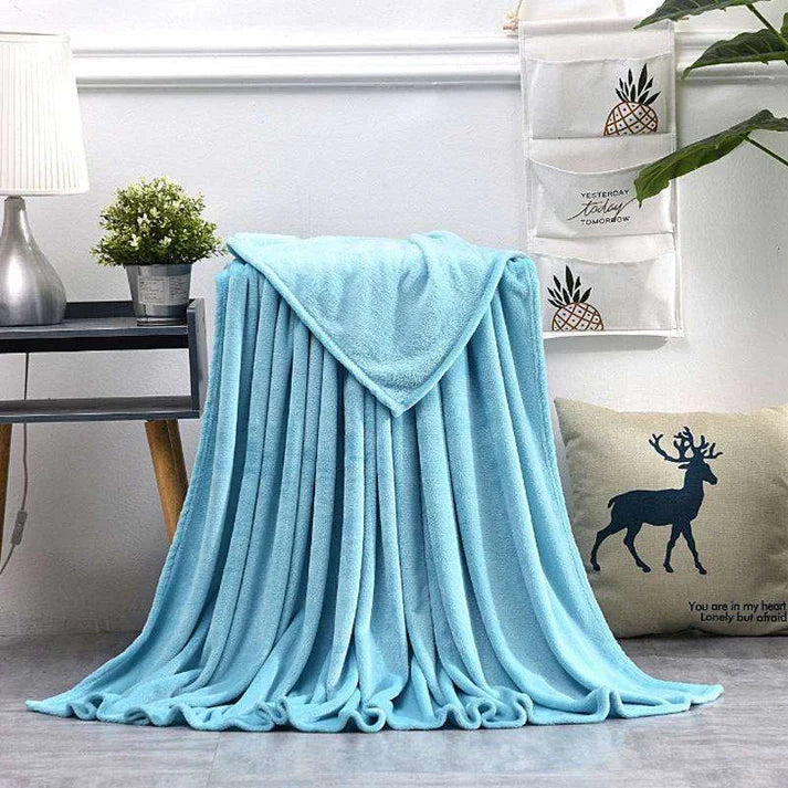 Coral Fleece Blanket - Soft Warm Solid Color Blanket for Bed & Sofa | 17 Colors 6 Sizes