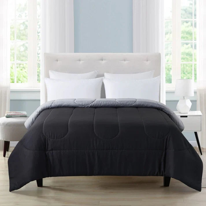 Black Classic Queen All Seasons-Reversible Microfiber Comforter