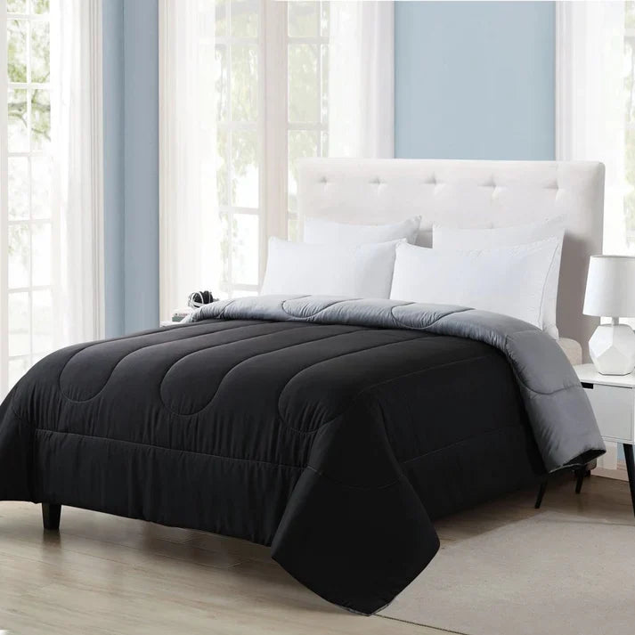 Black Classic Queen All Seasons-Reversible Microfiber Comforter