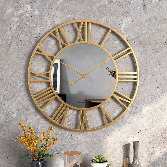 Round Wrought Iron Mirror Wall Clock Of Rustic Elegance To Interior