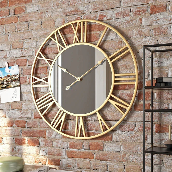 Round Wrought Iron Mirror Wall Clock Of Rustic Elegance To Interior