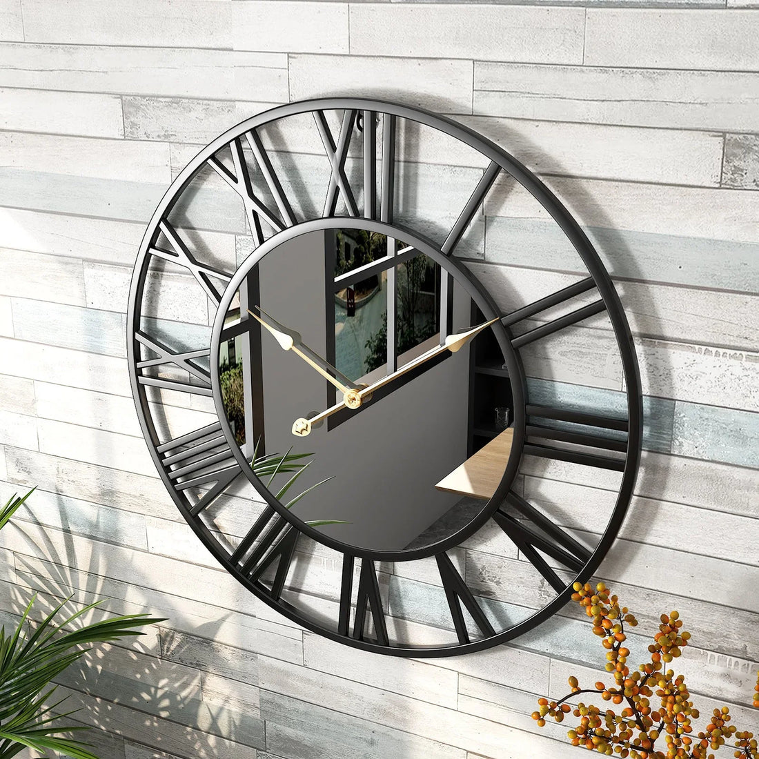 Round Wrought Iron Mirror Wall Clock Of Rustic Elegance To Interior