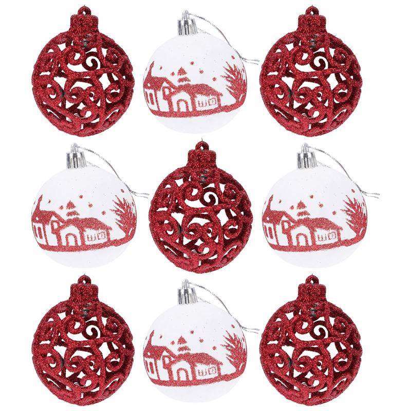 9pcs Christmas Balls Set Xmas Tree Hanging Pendants Shiny Drop Ornaments Home Decor