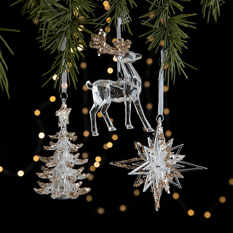 Transparent Christmas Decor Sequins Acrylic Pendant Elegant Hanging Ornaments