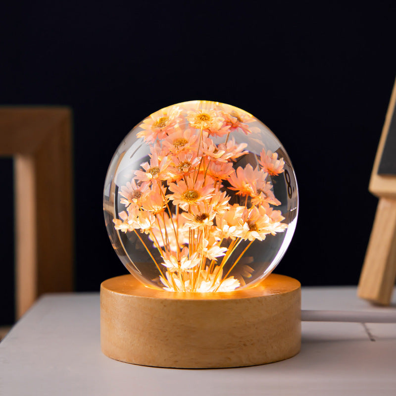 Luminous 3D Dandelion Crystal Ball Beech Wood Stand Base Perfect for Christmas Gifts