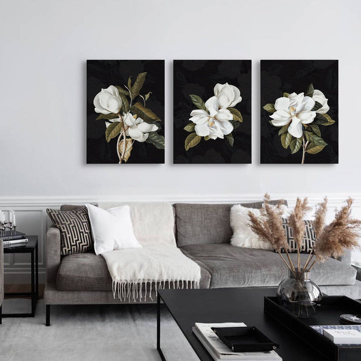 3 Pcs Magnolia Flowers Canvas Wall Art (Frameless)