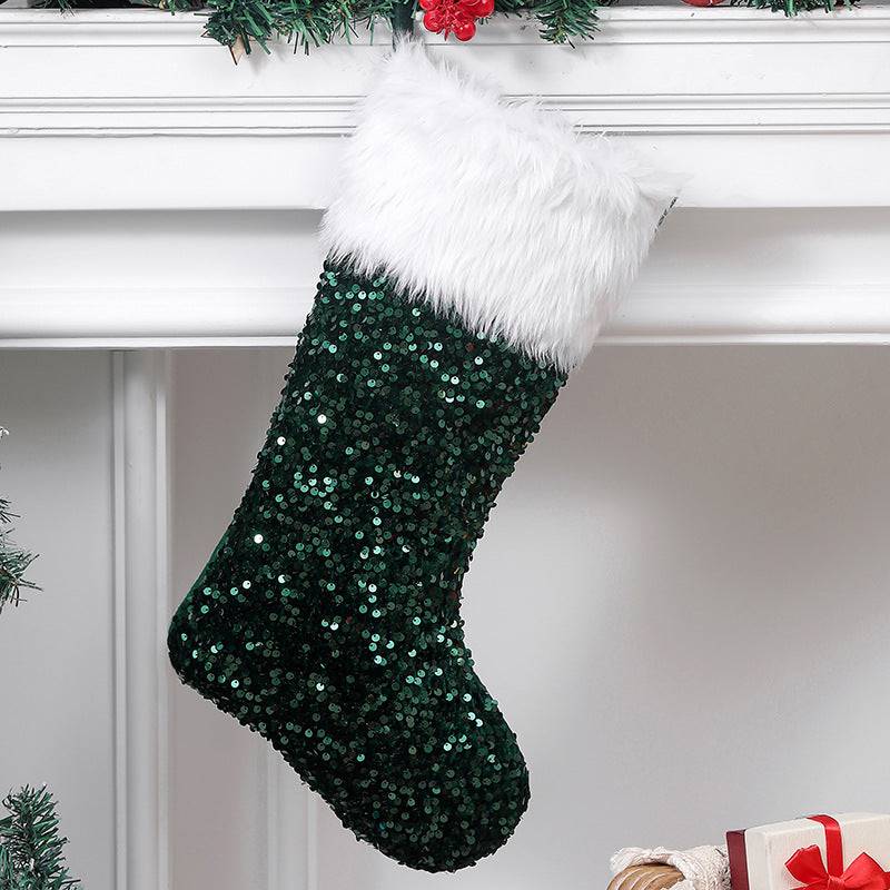 3 Pcs Christmas Stockings Set Sequin Plush Xmas Gift Socks Ornaments Home Decor