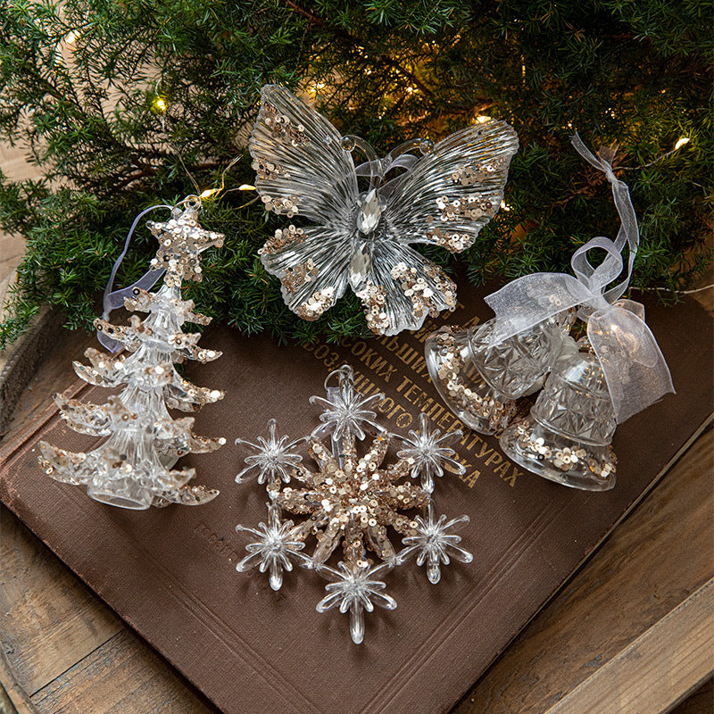 Transparent Christmas Decor Sequins Acrylic Pendant Elegant Hanging Ornaments