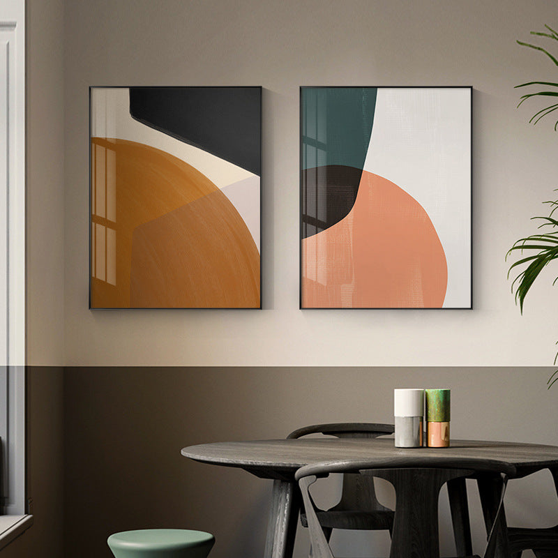 Abstract Stone Geometry Orange Black Color Block Canvas Wall Art