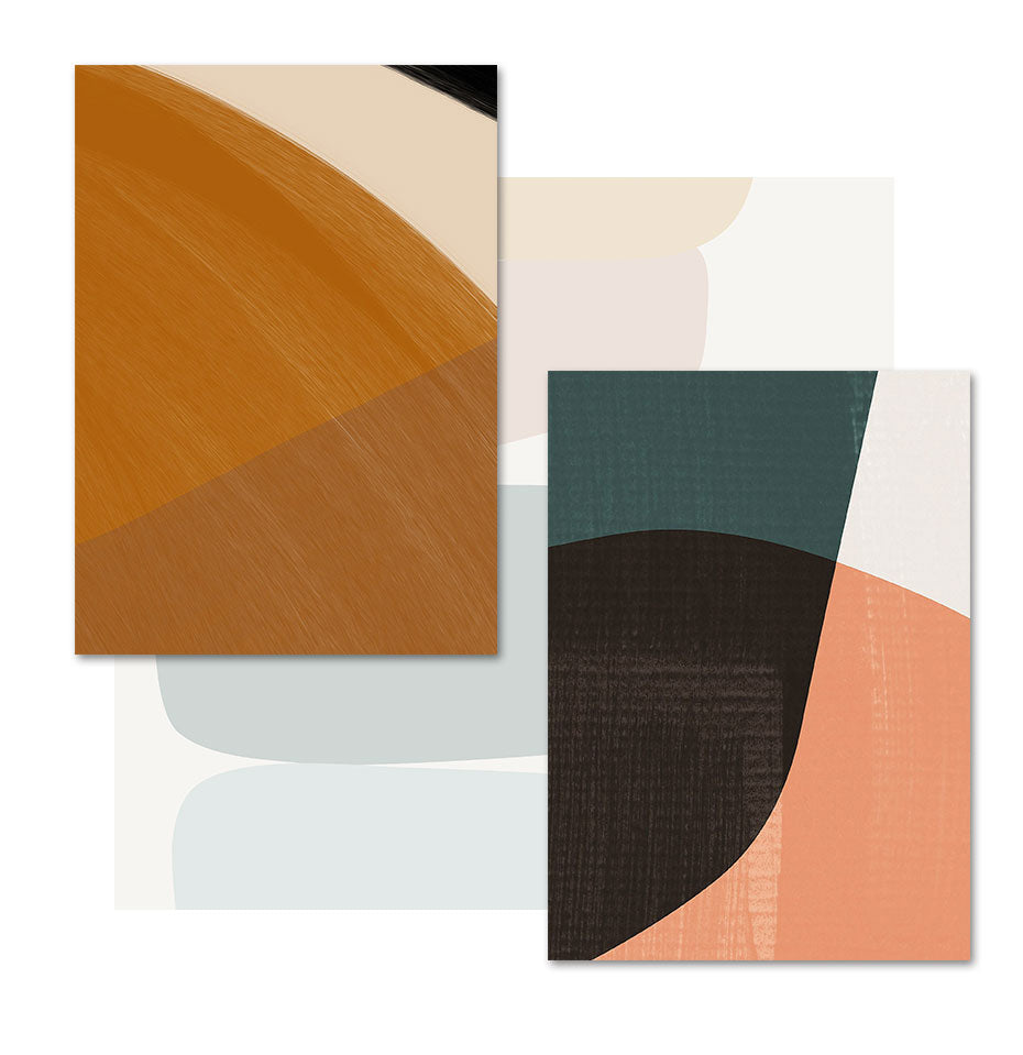 Abstract Stone Geometry Orange Black Color Block Canvas Wall Art