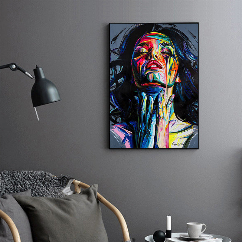 Abstract Wall Art Woman Face Oil Painting Colorful Portrait Canvas