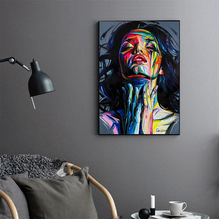 Abstract Wall Art Woman Face Oil Painting Colorful Portrait Canvas