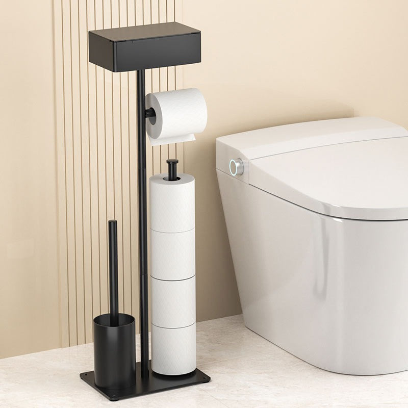 Freestanding Toilet Brush and Holder Set with Paper Roll Holder, Black
