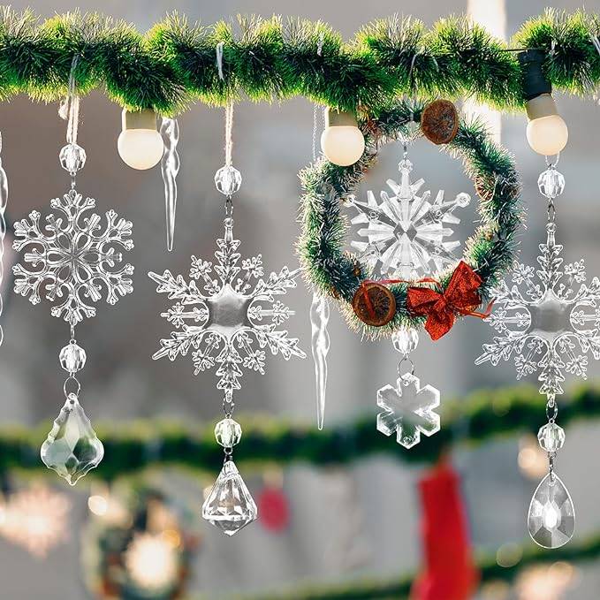 Hanging Acrylic Ice Strip Snow Ceiling Xmas Pendants Snow Ceiling Decorations