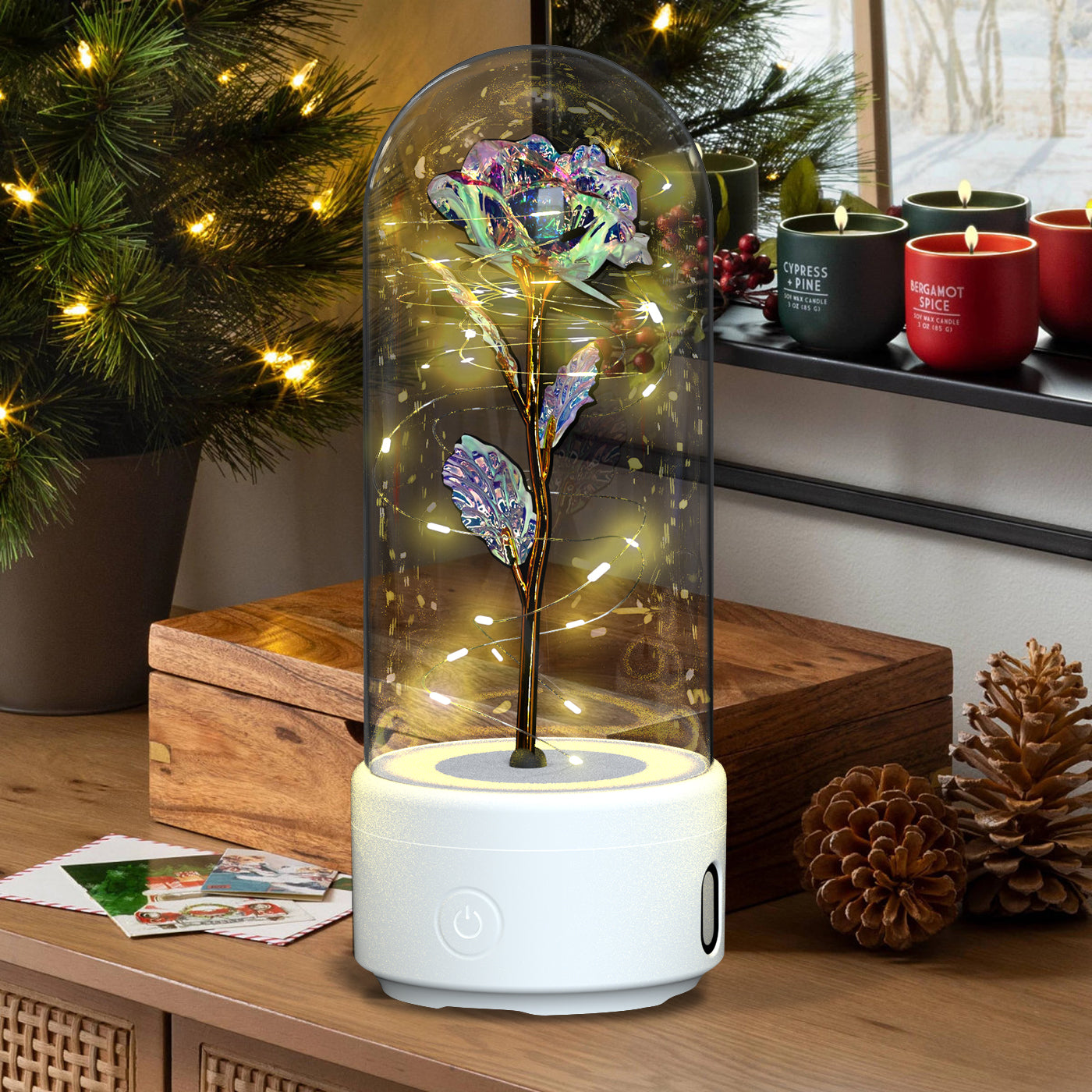 Luminous Rose Night Light & Speaker – Romantic Flower Lamp Gift for Her