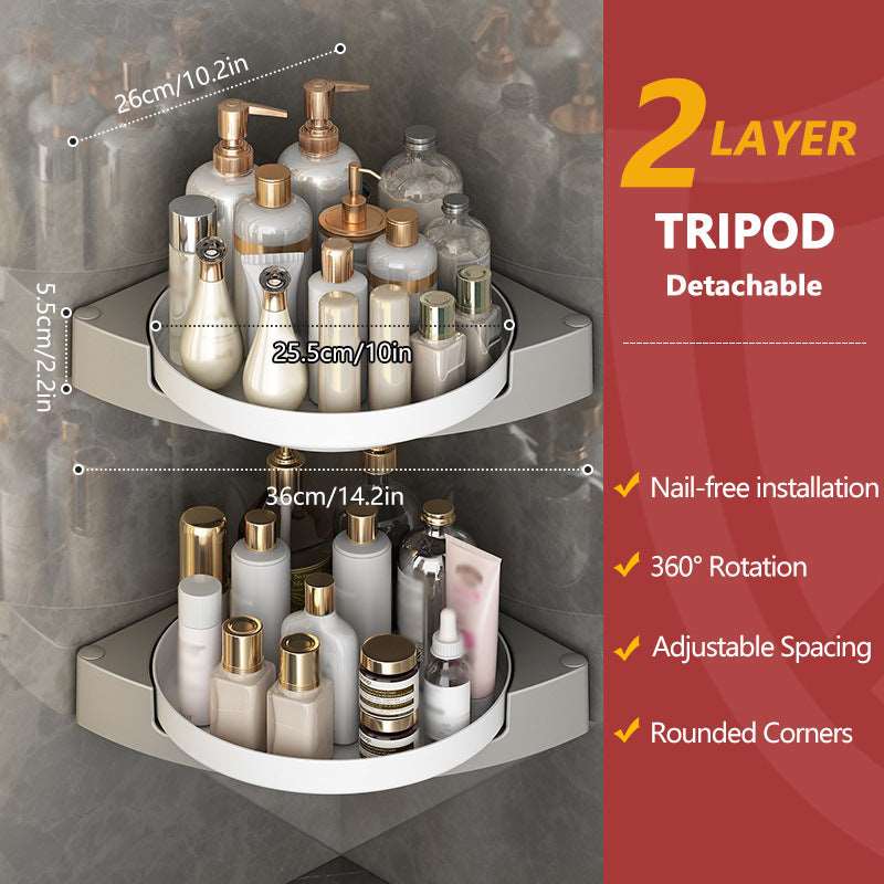 360 Rotating Bathroom Shelf - No Drill Wall Mount Organizer | 1 and 2 Layer