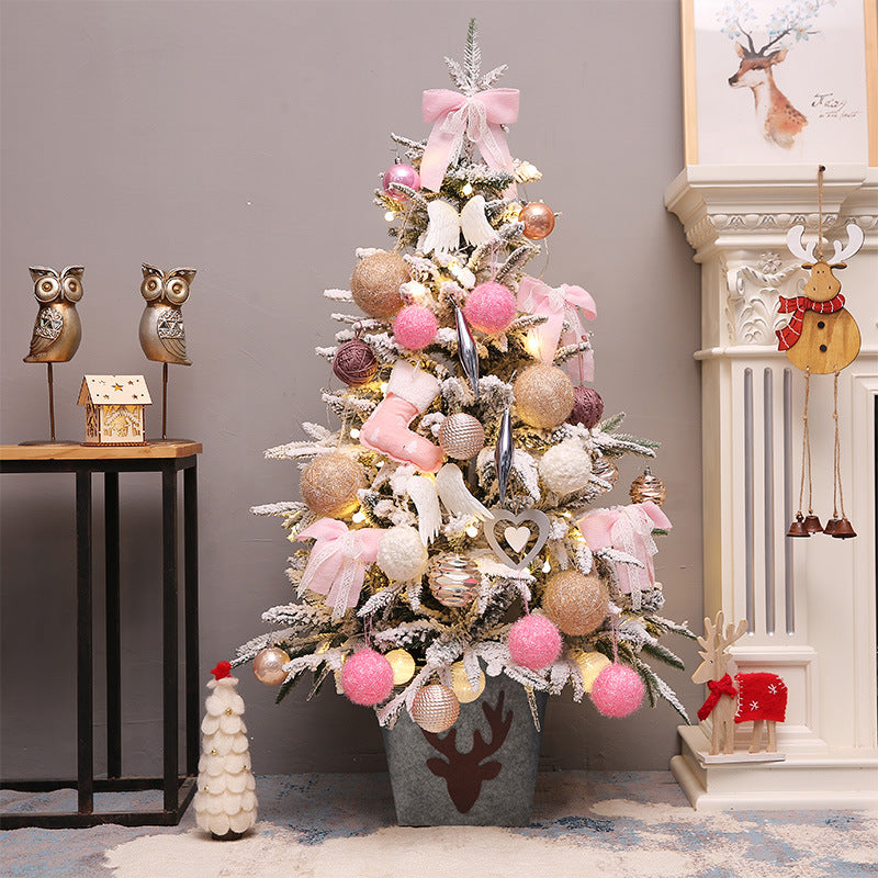 Snow Flocked Christmas Tree Pre-Decorated Hinged Tree with Star Ornaments Eco-Friendly