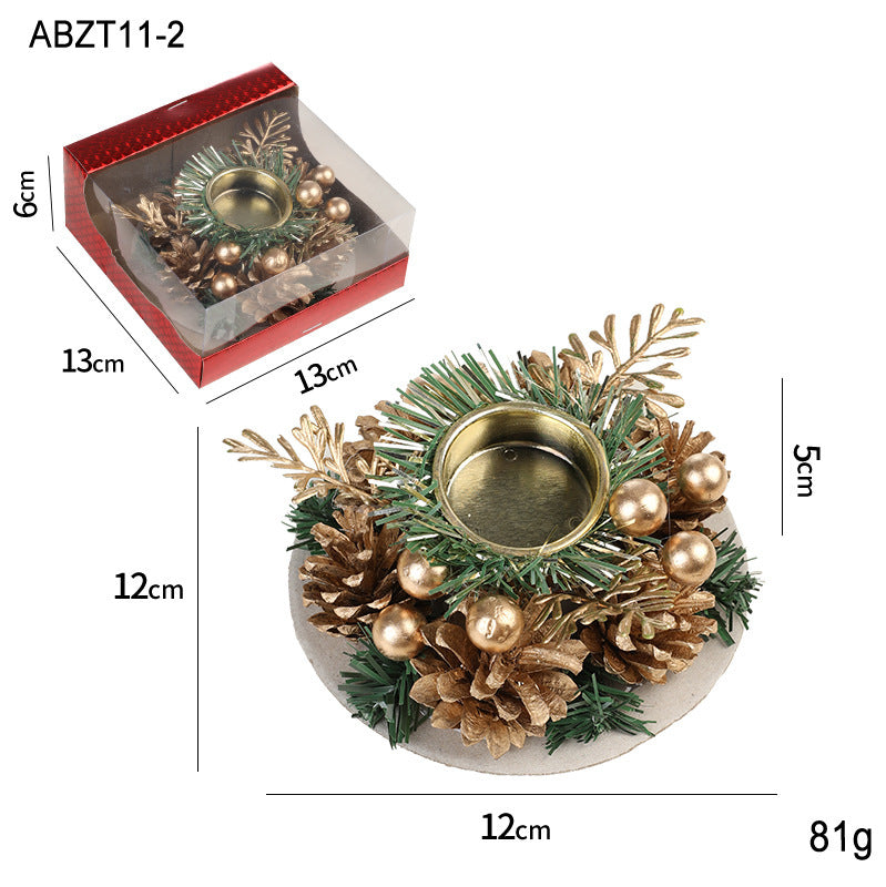 Christmas Candle Holder With Metal Wreath Artificial Pinball Pinecone