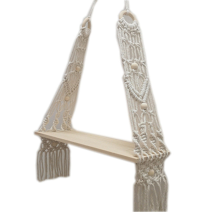 Bohemian Cotton Wall Tapestry Shelf in Natural White