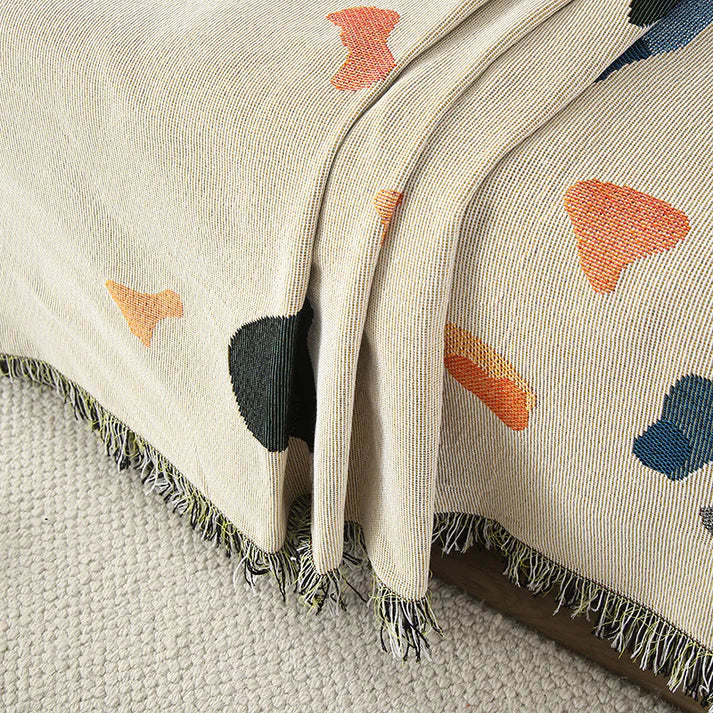 Boho Fringe Throw Blanket Abstract Paint Splash Sofa Cover Cream