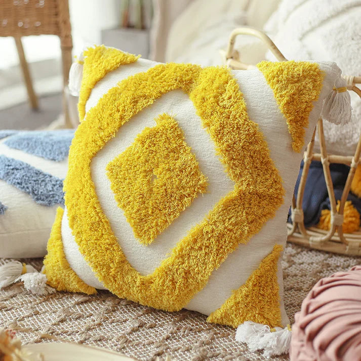 Boho Tufted Pillow Cover - Handmade Chenille Moroccan Cushion Cover | 4 Colors