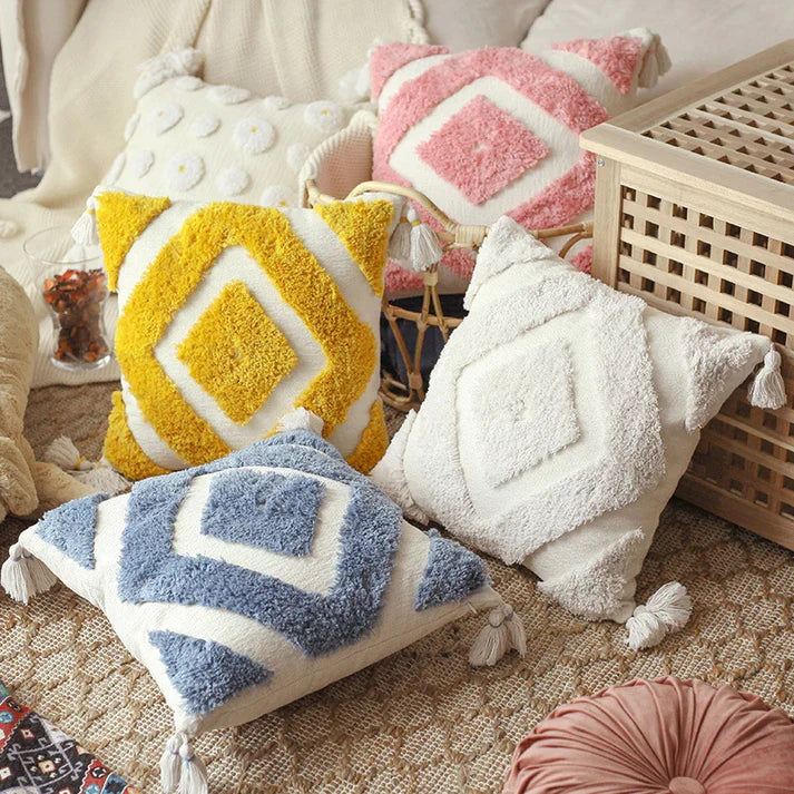 Boho Tufted Pillow Cover - Handmade Chenille Moroccan Cushion Cover | 4 Colors