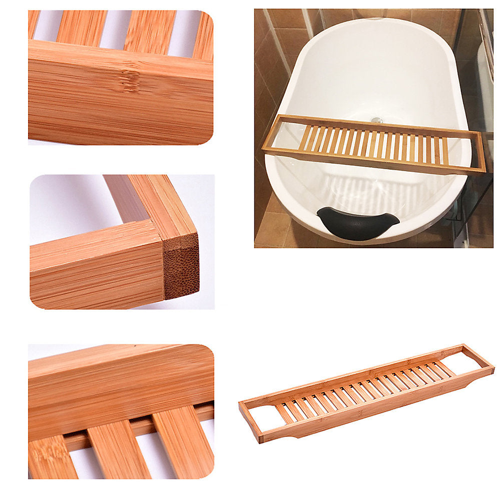 Expandable Bamboo Bathtub Caddy Tray - Bath Tray for Book, Drink, Phone and Soap