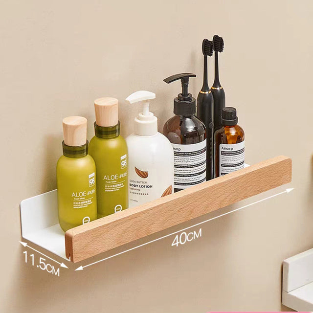 Solid Wood Bathroom Shelf No Drill - Floating Wall Shelf | 4 Sizes | Black and White
