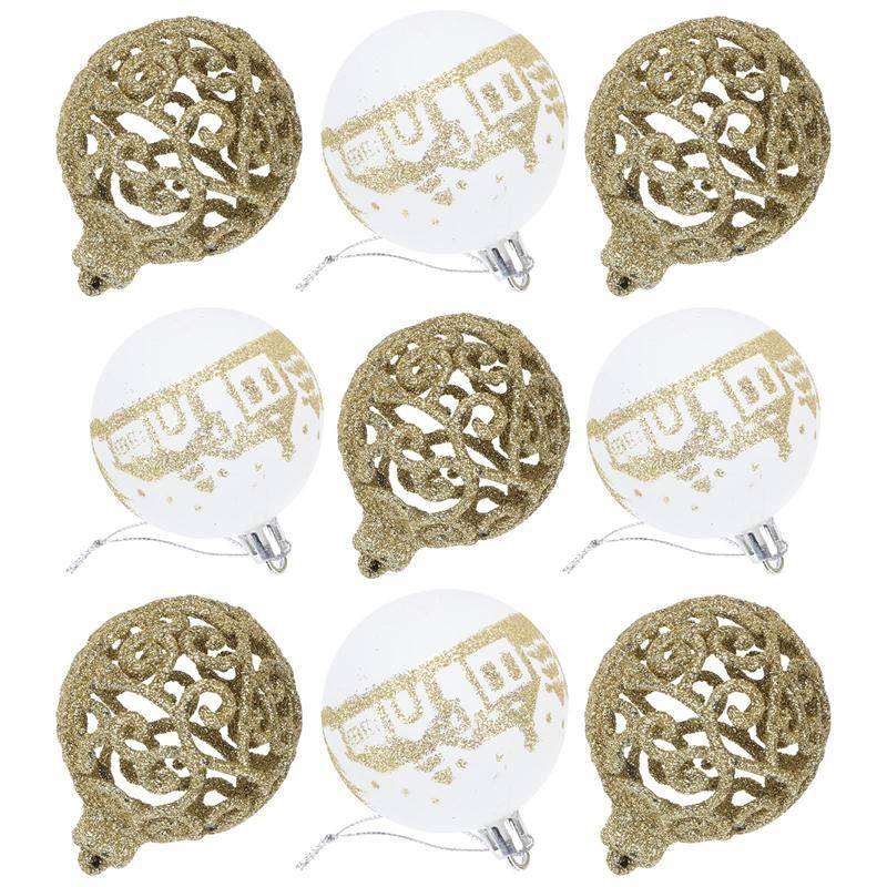 9pcs Christmas Balls Set Xmas Tree Hanging Pendants Shiny Drop Ornaments Home Decor