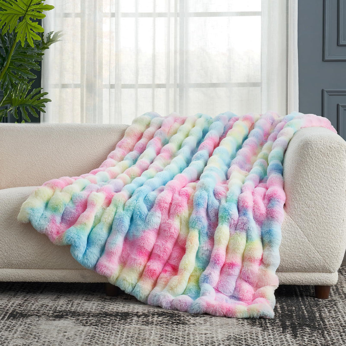 Splendas Tie Dye Throw Blanket Soft Faux Fur Cozy Blanket for Bed & Sofa