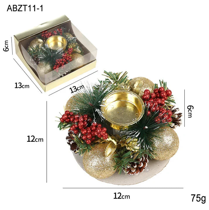 Christmas Candle Holder With Metal Wreath Artificial Pinball Pinecone