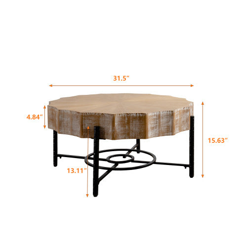 Modern Cedar Coffee Table Set 2 Piece Wooden Living Room Furniture with Metal Legs